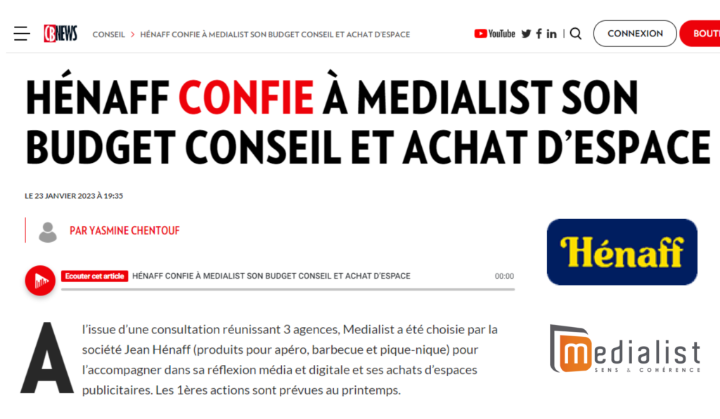 Hénaff confie son budget conseil et achat d'espace à Medialist